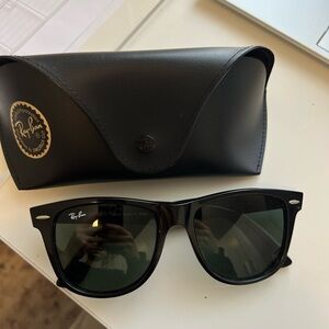 Ray-Ban Black Frame Sunglasses with Dark Green Lenses